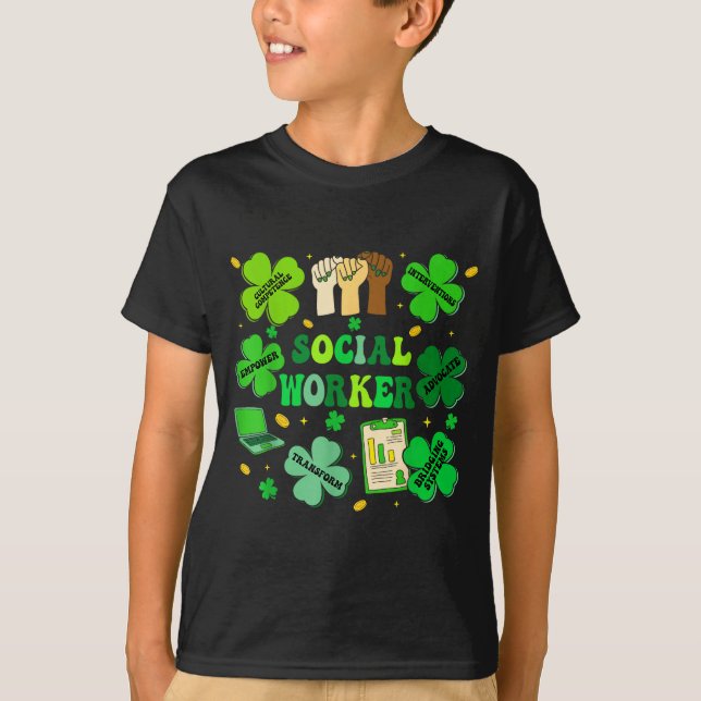Social worker shamrock st patricks day social work T-Shirt (Front)