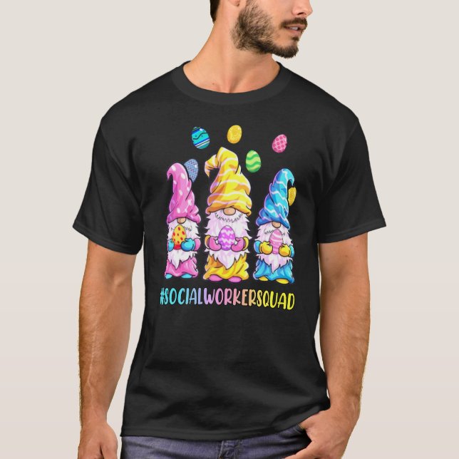 Social Worker Squad Cute Three Gnomes Holding Egg  T-Shirt (Front)