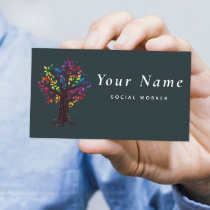 Social Worker Tree & Colourful Leaves Minimalistic Business Card