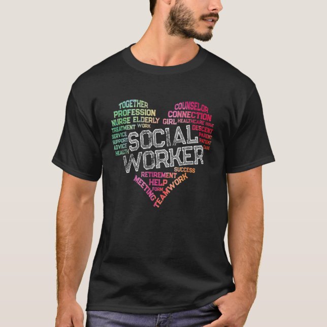 Social Worker Word Cloud Heart Social Work T-Shirt (Front)