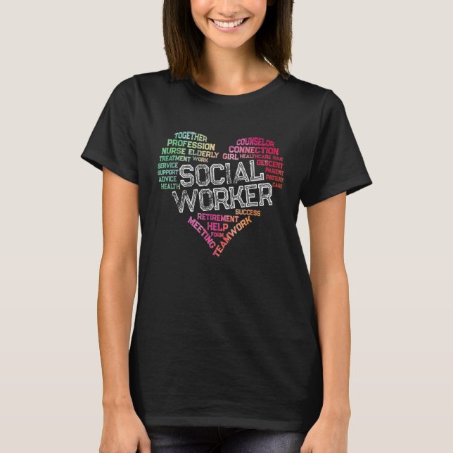 Social Worker Word Cloud Heart Social Work T-Shirt (Front)