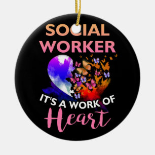 Social Worker Work of Heart Flower Butterfly Socia Ceramic Tree Decoration