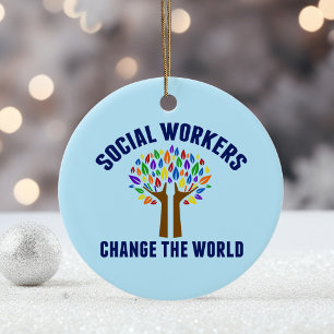 Social Workers Change the World Ceramic Tree Decoration