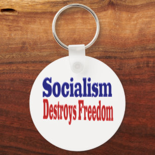 Socialism Destroys Freedom with red blue text Key Ring