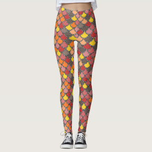 Socialite Pink Yellow Orange Taupe Scales Pattern Leggings