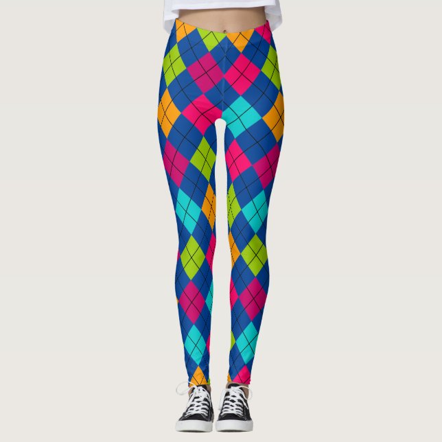 Socialite Splash of Colour Argyle Pattern Leggings (Front)