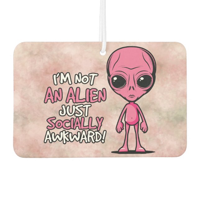 Socially Awkward Alien Cartoon Car Air Freshener (Front)