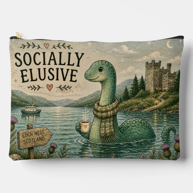Socially Elusive Nessie Cosy Cryptid Loch Ness  Accessory Pouch (Front)