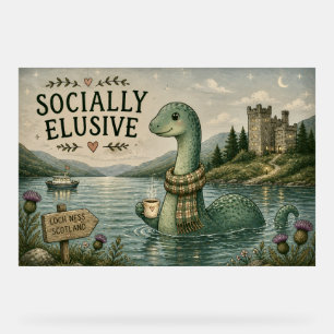 Socially Elusive Nessie Cosy Cryptid Loch Ness Acrylic Sign