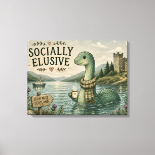 Socially Elusive Nessie Cosy Cryptid Loch Ness Canvas Print