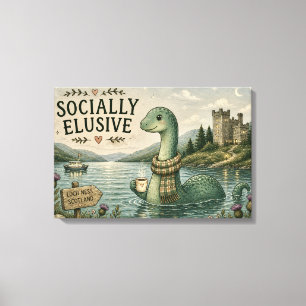 Socially Elusive Nessie Cosy Cryptid Loch Ness Canvas Print