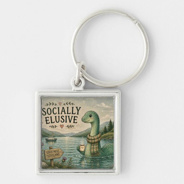Socially Elusive Nessie Cosy Cryptid Loch Ness  Key Ring (Front)