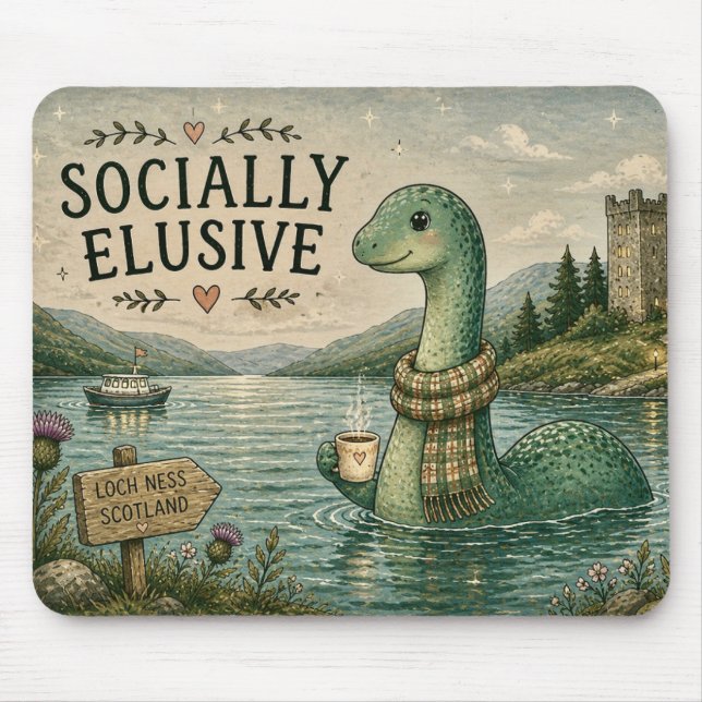 Socially Elusive Nessie Cosy Cryptid Loch Ness  Mouse Pad (Front)