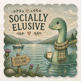 Socially Elusive Nessie Cosy Cryptid Loch Ness Paper Coaster
