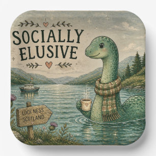 Socially Elusive Nessie Cosy Cryptid Loch Ness  Paper Plate