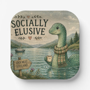 Socially Elusive Nessie Cosy Cryptid Loch Ness  Paper Plate