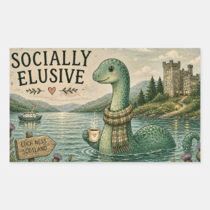 Socially Elusive Nessie Cosy Cryptid Loch Ness  Rectangular Sticker