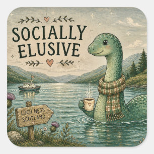 Socially Elusive Nessie Cosy Cryptid Loch Ness  Square Sticker