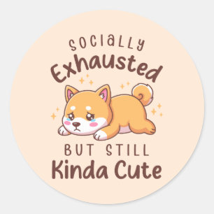 Socially Exhausted But Still Cute - Shiba Inu Classic Round Sticker