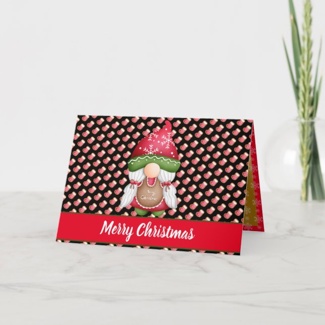 Sock Gnome Customise Colour and Text Holiday Card (Front)