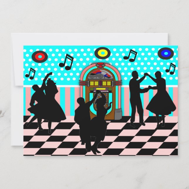 Sock Hop Fifties Dance Theme Party Invitations (Front)