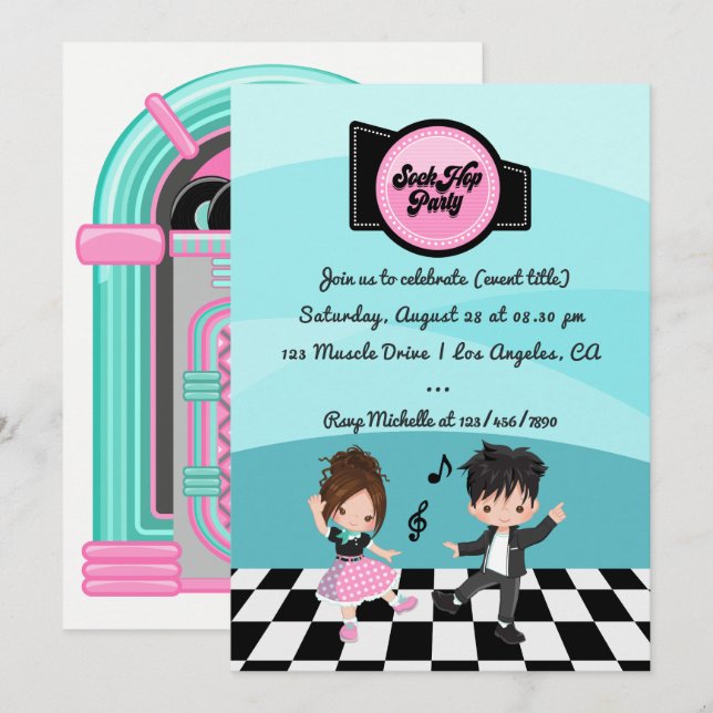 Sock Hop Party Invitation (Front/Back)