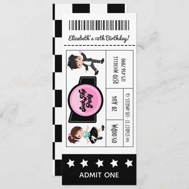 Sock Hop Party Ticket Invitation (Front/Back)