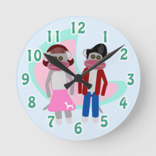 Sock Hoppin Sock Monkey Time Round Clock