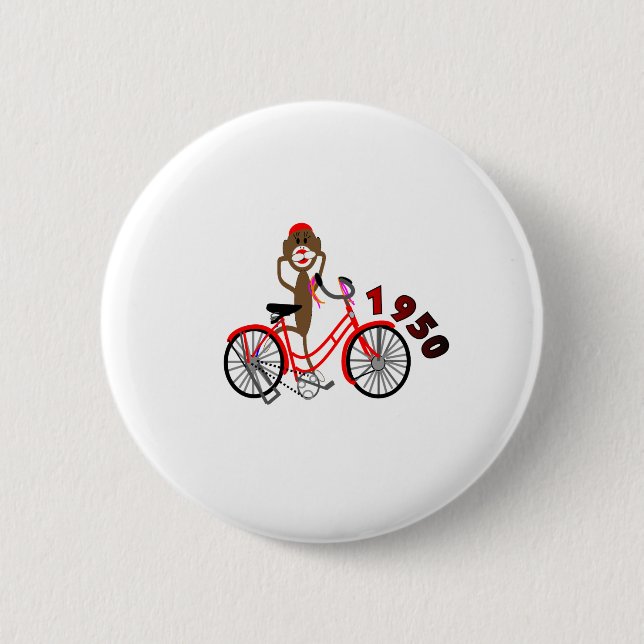 Sock Monkey % 1950's Bicycle Drawing--Unique 6 Cm Round Badge (Front)