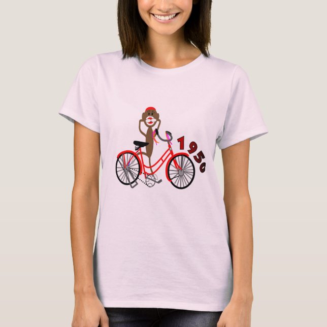 Sock Monkey % 1950's Bicycle Drawing--Unique T-Shirt (Front)