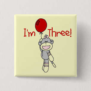 Sock Monkey 3rd Birthday Tshirts and Gifts 15 Cm Square Badge