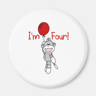 Sock Monkey 4th Birthday Magnet