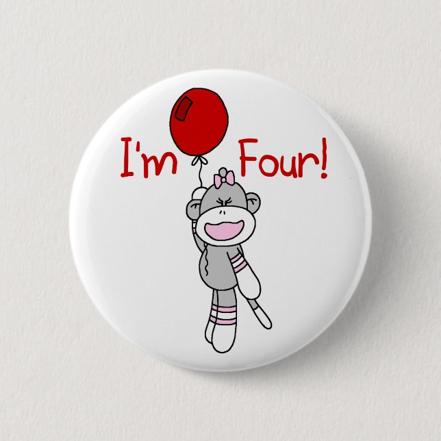 Sock Monkey 4th Birthday Tshirts and Gifts 6 Cm Round Badge (Front)