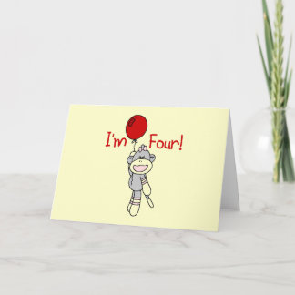 Sock Monkey 4th Birthday Tshirts and Gifts Card