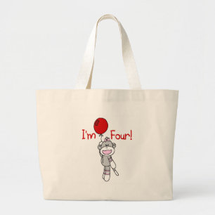Sock Monkey 4th Birthday Tshirts and Gifts Large Tote Bag