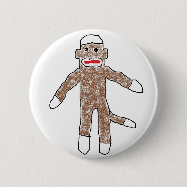 Sock monkey! 6 cm round badge (Front)