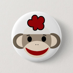 sock monkey 6 cm round badge