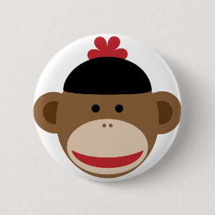 sock monkey 6 cm round badge