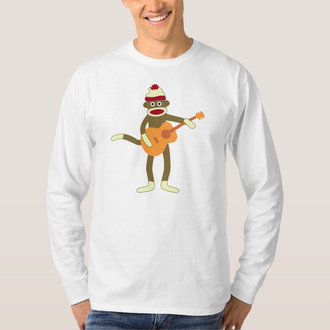 Sock Monkey Acoustic Guitar Long Sleeve T-Shirt (Front)