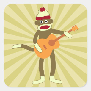 Sock Monkey Acoustic Guitar Square Sticker