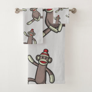 Sock Monkey Action Bath Towel Set