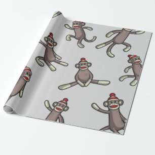 Sock Monkey Action Wrapping Paper