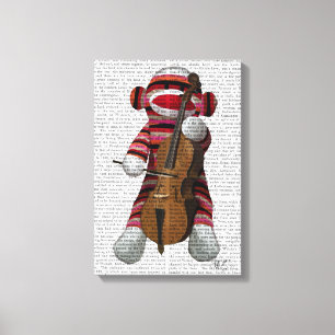 Sock Monkey and Cello Canvas Print