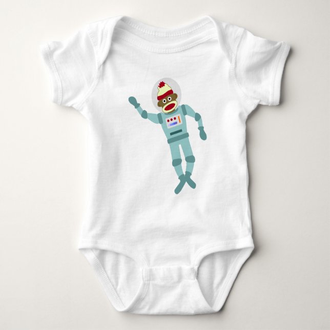Sock Monkey Astronaut Baby Bodysuit (Front)