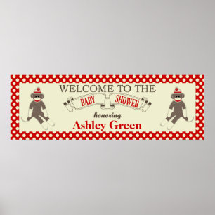 Sock Monkey Baby Shower Banner Personalise Poster