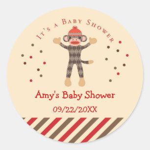 Sock Monkey Baby Shower Favour Sticker