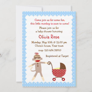 Sock Monkey Baby Shower Invitations