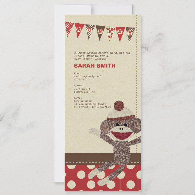 Sock Monkey Baby Shower Invite (Front)