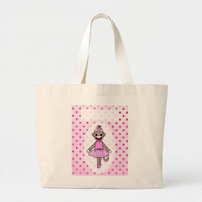 Sock Monkey Ballerina (personalise it) Large Tote Bag (Front)