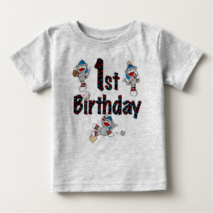 Sock Monkey Baseball 1st Birthday Baby T-Shirt